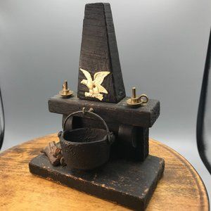 Vintage Miniature Wood Fire Place Wall Hanging, Doll House Furnishings Complete